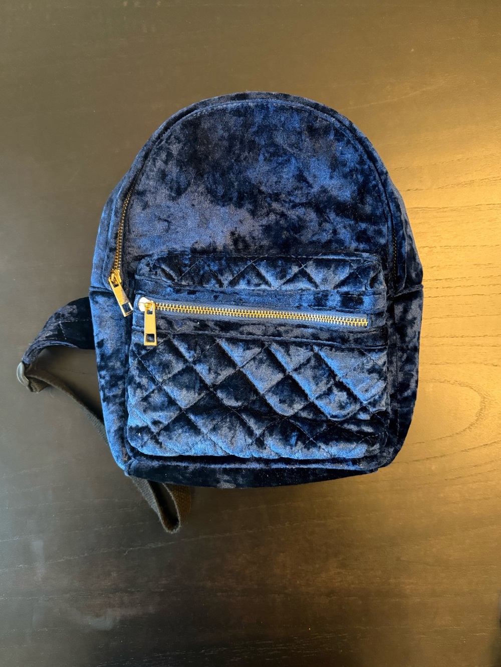 Forever 21 Navy Blue Velvet Quilted Mini Backpack